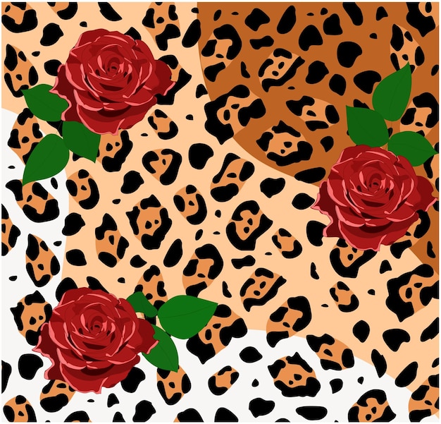 Struttura dell'illustrazione del leopardo del giaguaro con le rose nel vettore