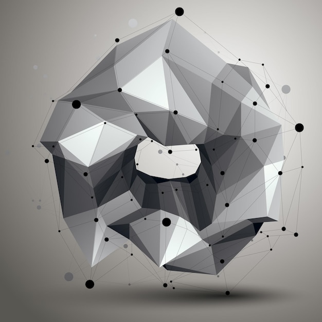 Struttura poligonale monocromatica geometrica con maglie di linee, elemento di scienza e tecnologia moderna.