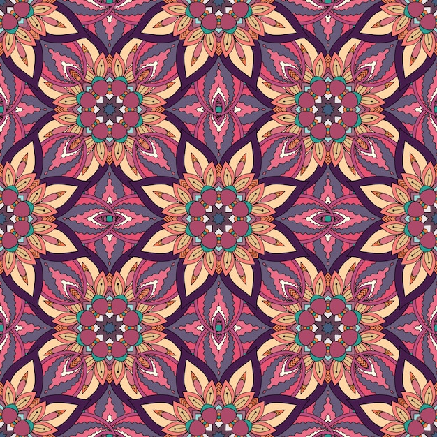 Struttura senza cuciture floreale decorata, modello senza fine con gli elementi d&#39;annata della mandala.