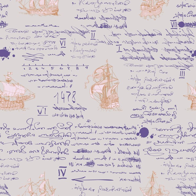Vettore struttura senza cuciture nello stile della scrittura nautica medievale incisione del diario del capitano