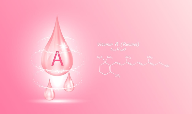 Struttura vitamina A goccia d'acqua collagene rosa Concetti medici e scientifici