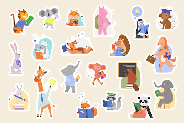 Studenti animali scolastici adesivi giocattoli carini per bambini set personaggi selvatici studio alfabeto