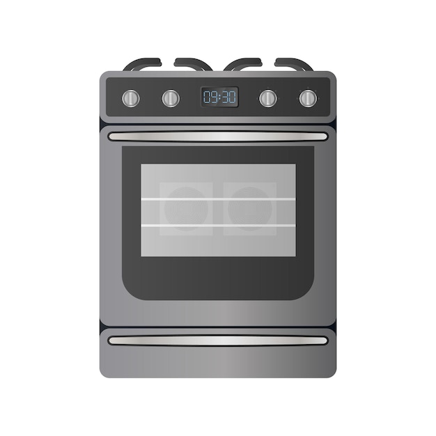 Stufa in uno stile realistico. Forno moderno per la cucina. Isolato. Vettore.