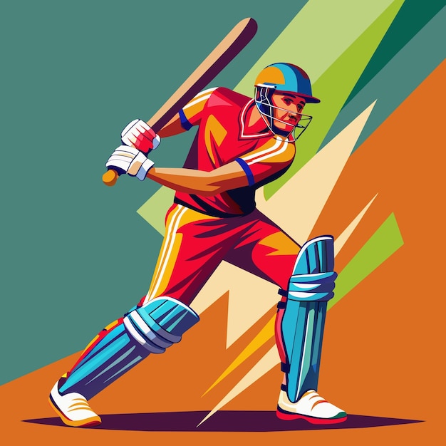 Stupendo arte vettoriale dello stile di battuta del giocatore di cricket