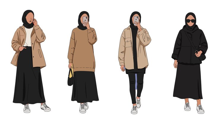 Vettore stylish hijab outfits modesta moda per l'uso quotidiano