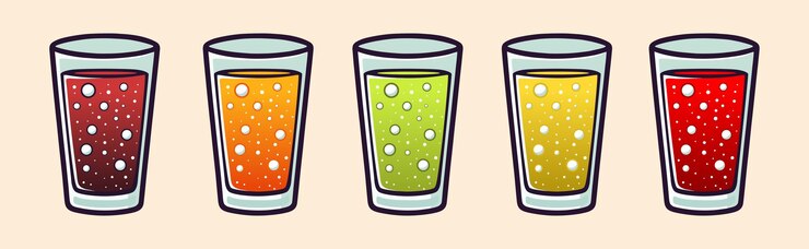 Succhi e soda colorati in bicchieri