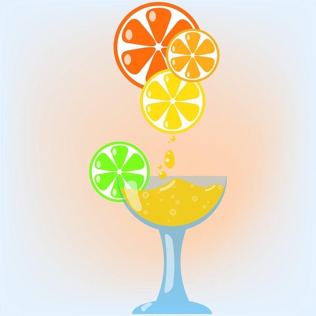 Succo d'arancia fresco con lime, limone e arancia in bicchiere da vino per vacanze o feste