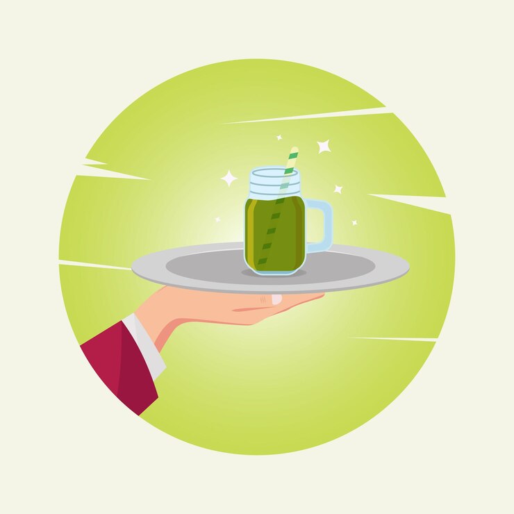Succo di avocado in vaso sul vassoio in mano illustrazione vettoriale