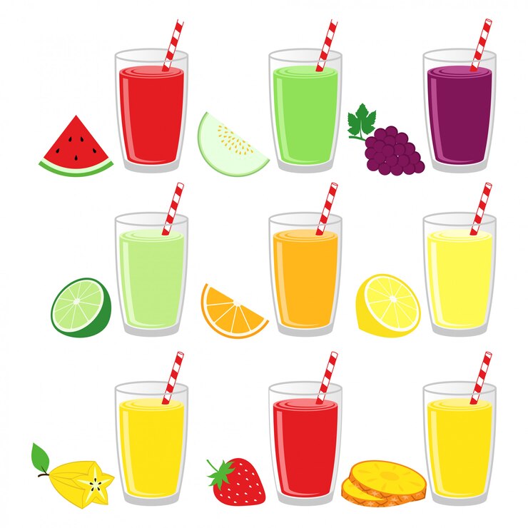 Succo di frutta nell'insieme dell'illustrazione di vettore di progettazione di vetro