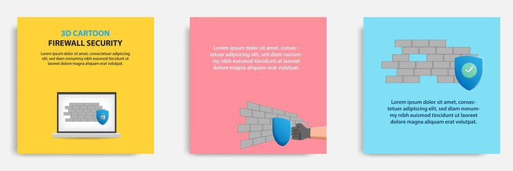 Vettore suggerimenti per il tutorial sui social media post modello di layout del banner in cartone animato 3d protezione della sicurezza del firewall