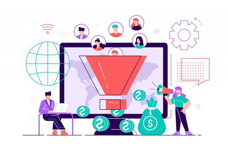 Suggerimenti per la monetizzazione. Aumentare la strategia dei tassi di conversione. Attrarre seguaci. Generazione di nuovi contatti, identificazione dei clienti, concetto di strategie SMM. Illustrazione vibrante viola vibrante luminosa