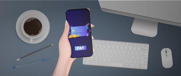 Sul tavolo c'è un telefono con uno schermo bianco. Modello per la pubblicità su uno smartphone. Smartphone con schermo vuoto. vettore realistico.