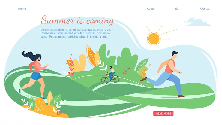 Summer Coming Banner orizzontale scena con Active Family Vacation
