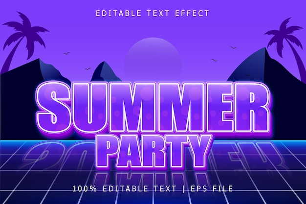 Summer Party effetto testo modificabile 3 dimensioni in rilievo stile retrò