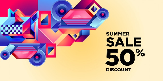 Summer Sale 50% Discount Colorful Abstract Geometric Banner