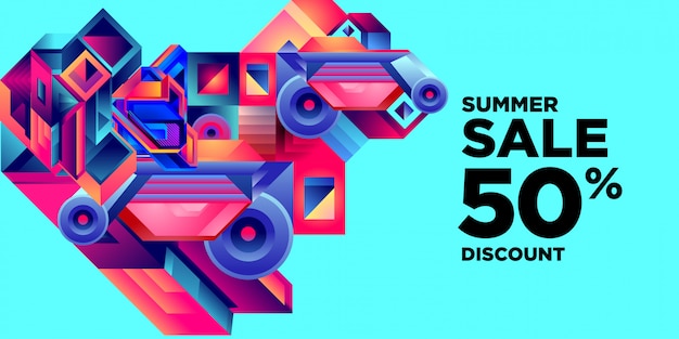 Summer Sale 50% Discount Colorful Abstract Geometric Banner