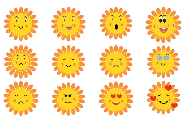 Sun facce divertenti disegno vettoriale