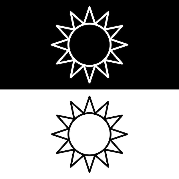 Sun icon Vector Black and White Version Design Template (Template di progettazione della versione bianca e nera)