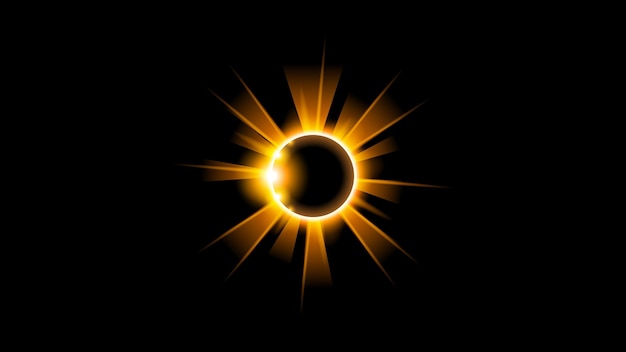 Sun Solar Eclipse Orange Fire Sfondo scuro Vector Moon Design Style Space Science Glow Light