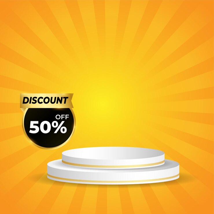 sunbrust Sole giallo con podio e tag sconto sfondo colorato vettoriale. Giallo astratto