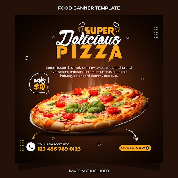 Super Delicious pizza promozione social media facebook banner e instagram post template design