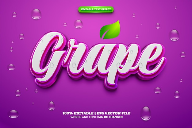 Super Fresh Grape con modello 3D a goccia d'acqua stile di effetto di testo modificabile