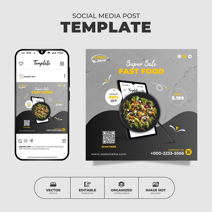 Vettore super sale food menu social media post instagram e modello di banner