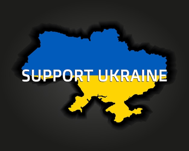 Supporta l'illustrazione vettoriale dell'Ucraina Mappa ucraina con i colori della bandiera nazionale Idea concettuale blu e gialla che sostiene il paese ucraino durante l'occupazione russa Ferma la guerra