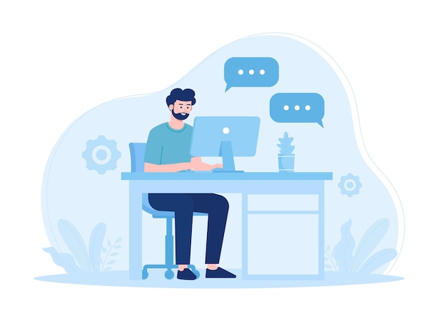 Supporto clienti che lavora in un call center concetto illustrazione piatta