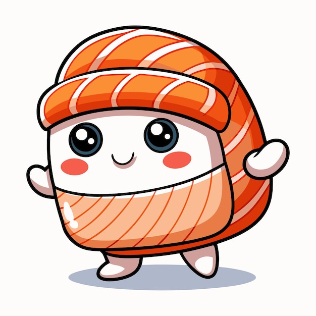 Sushi di salmone dolce con volto sorridente disegno vettoriale di cartoni animati