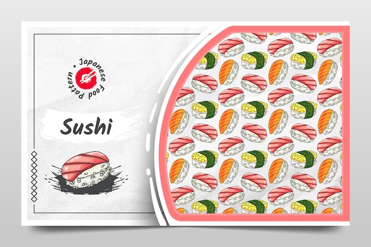 Vettore sushi disegnato a mano come modello di cibo giapponese
