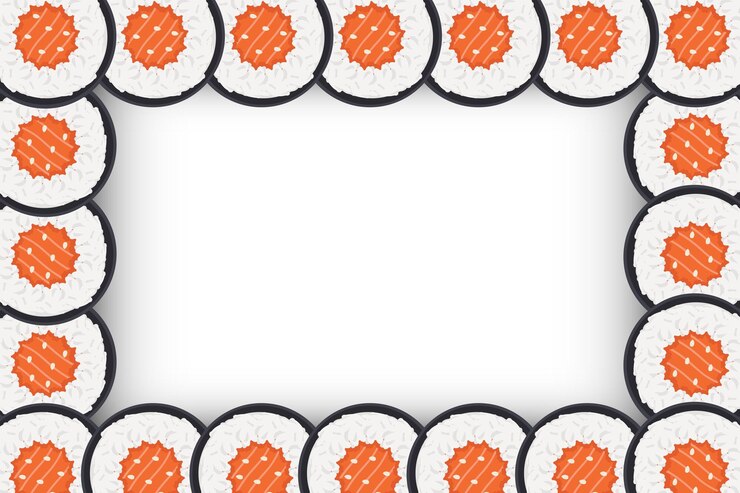 Vettore sushi roll border giappone food frame sushi banner