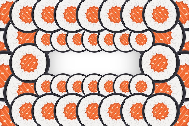 Vettore sushi roll border giappone food frame sushi banner