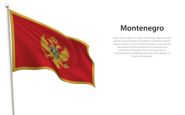 Sventola bandiera del Montenegro su sfondo bianco Modello per il poster del giorno dell'indipendenza
