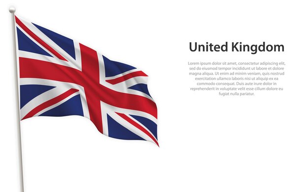 Sventola bandiera del Regno Unito su sfondo bianco Modello per il design del poster del giorno dell'indipendenza