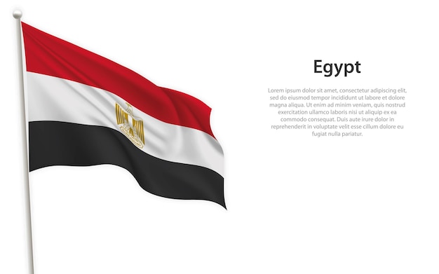 Sventola bandiera dell'Egitto su sfondo bianco Modello per il poster del giorno dell'indipendenza