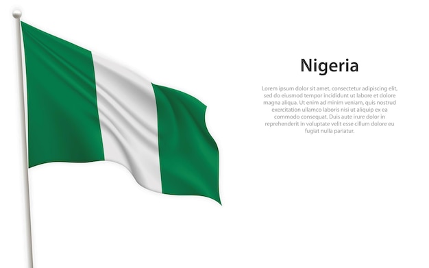 Sventola bandiera della Nigeria su sfondo bianco Modello per il poster del giorno dell'indipendenza