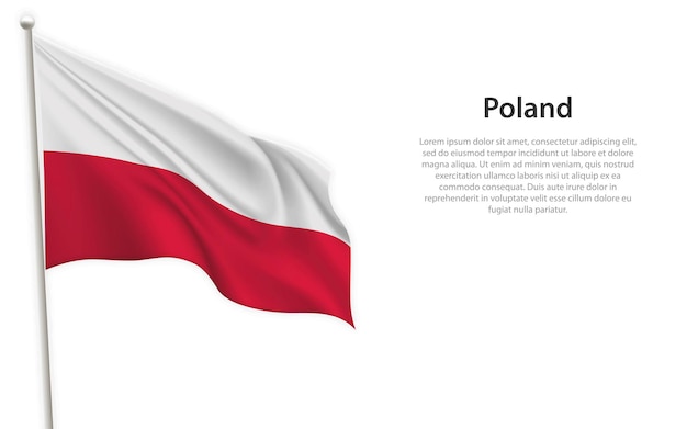 Sventola bandiera della Polonia su sfondo bianco Modello per il design del poster del giorno dell'indipendenza