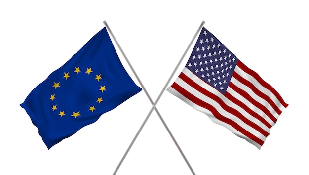 Sventolamento della bandiera degli Stati Uniti e dell'Unione europea sul Polo