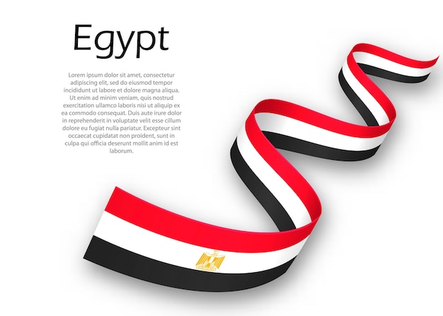 Sventolando il nastro o un banner con la bandiera dell'Egitto. Modello per il design del poster del giorno dell'indipendenza