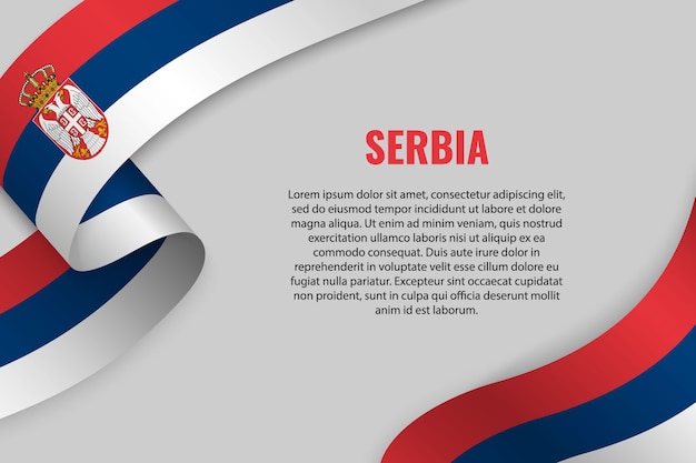 Sventolando in nastro o banner con bandiera della Serbia