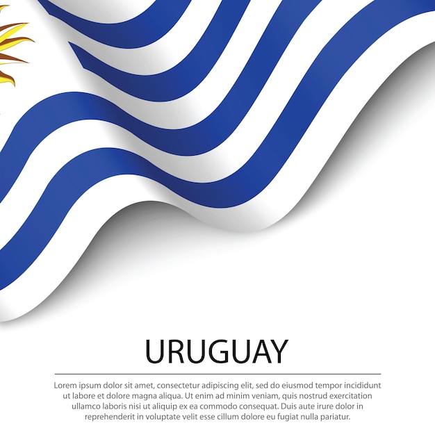 Sventolando la bandiera dell'Uruguay su sfondo bianco. Banner o nastro modello vettoriale per il giorno dell'indipendenza