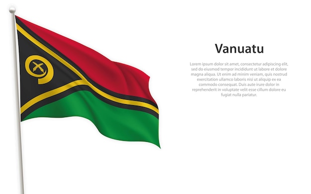 Sventolando la bandiera di Vanuatu su sfondo bianco Modello per il design del poster del giorno dell'indipendenza