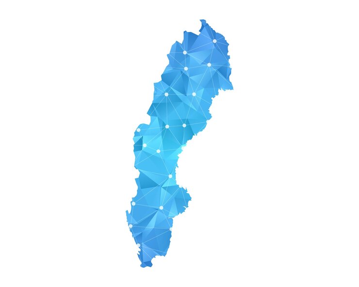 Vettore svezia mappa linea punti geometrici astratti poligonali.