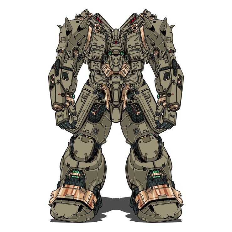 Vettore sviluppare robot mecha costruito da testa braccio corpo gamba arma illustrazione vettore premium