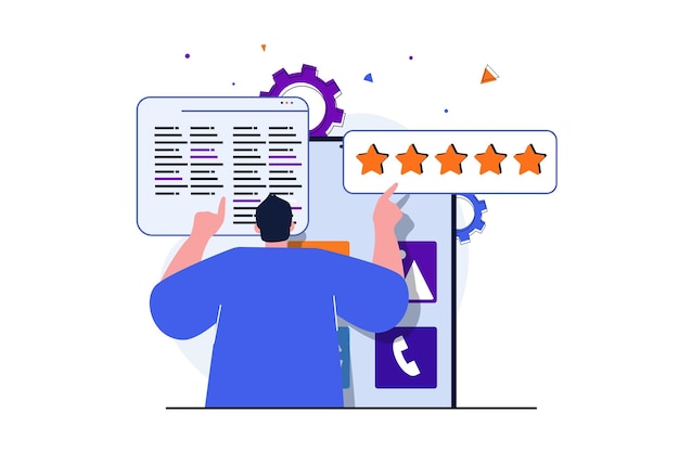 Sviluppo di app moderno concetto piatto per la progettazione di banner web Il programmatore lavora e ottimizza il codice