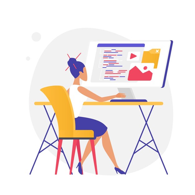 Sviluppo di contenuti video digitali donna seduta al computer per modificare film per un post sul blog