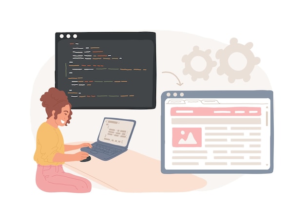 Sviluppo di siti web illustrazione vettoriale di concetti isolati programmazione di pagine web distribuzione di software sito web aziendale layout front end sviluppo back end web design concetto vettoriale aziendale