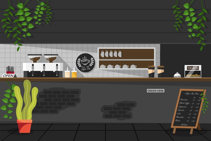 Vettore svuotare la caffetteria o il caffè design piatto sfondo illustrazione vettoriale