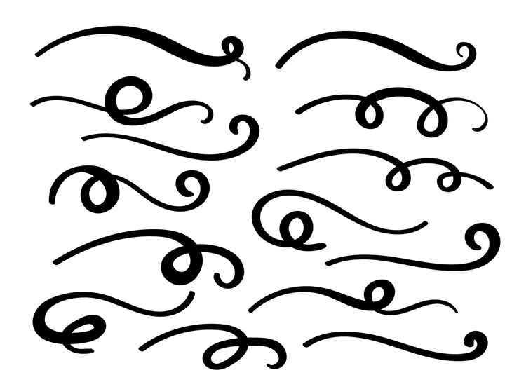 Vettore swish doodle set di sottolineatura elementi swoosh disegnati a mano calligrafia swirl o sport swoop code di testo swash tratti decorativi su sfondo bianco illustrazione vettoriale